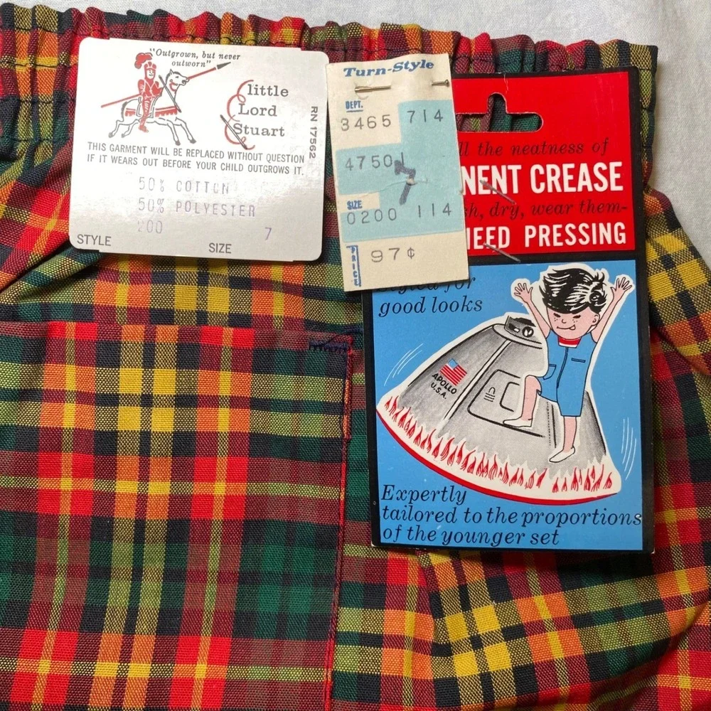 Vintage 1960s Health-Tex Little Lord Stuart Boys Outfit Plaid Shorts Set Sz 6/7